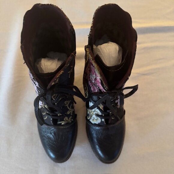 L' Artiste Siren Black Floral Side Zip Ankle Boots - Size 38 (7.5-8) New in Box - Picture 5 of 11